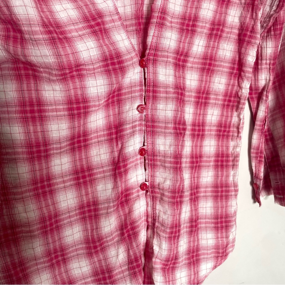 Soft Surroundings Shirt Womens XS Pink Plaid Button Front Western - Picture 4 of 7